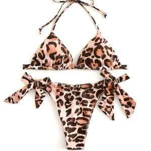 Leopard Triangle Top With Tie Side Bikini Set - Brand new, never worn! 🤎🖤